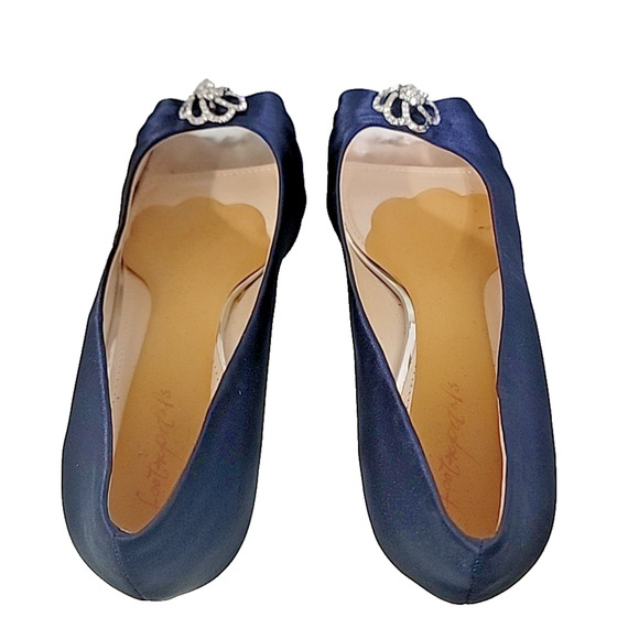Erijunor Navy Blue Satin Peep-Toe Heels With Rhinestones Size 11B0 - Picture 4 of 14